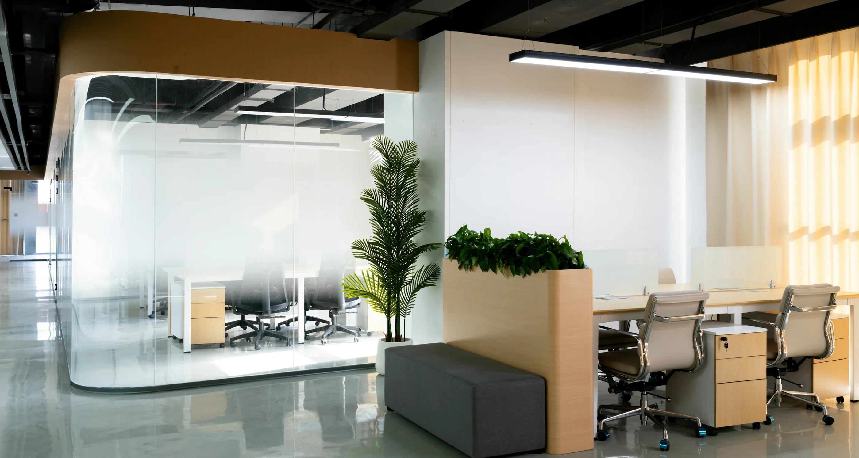 Illustrative photograph: an empty open-plan office